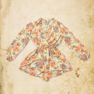 agaci 90s floral vneck romper with open long flowy long sleeves watercolor print